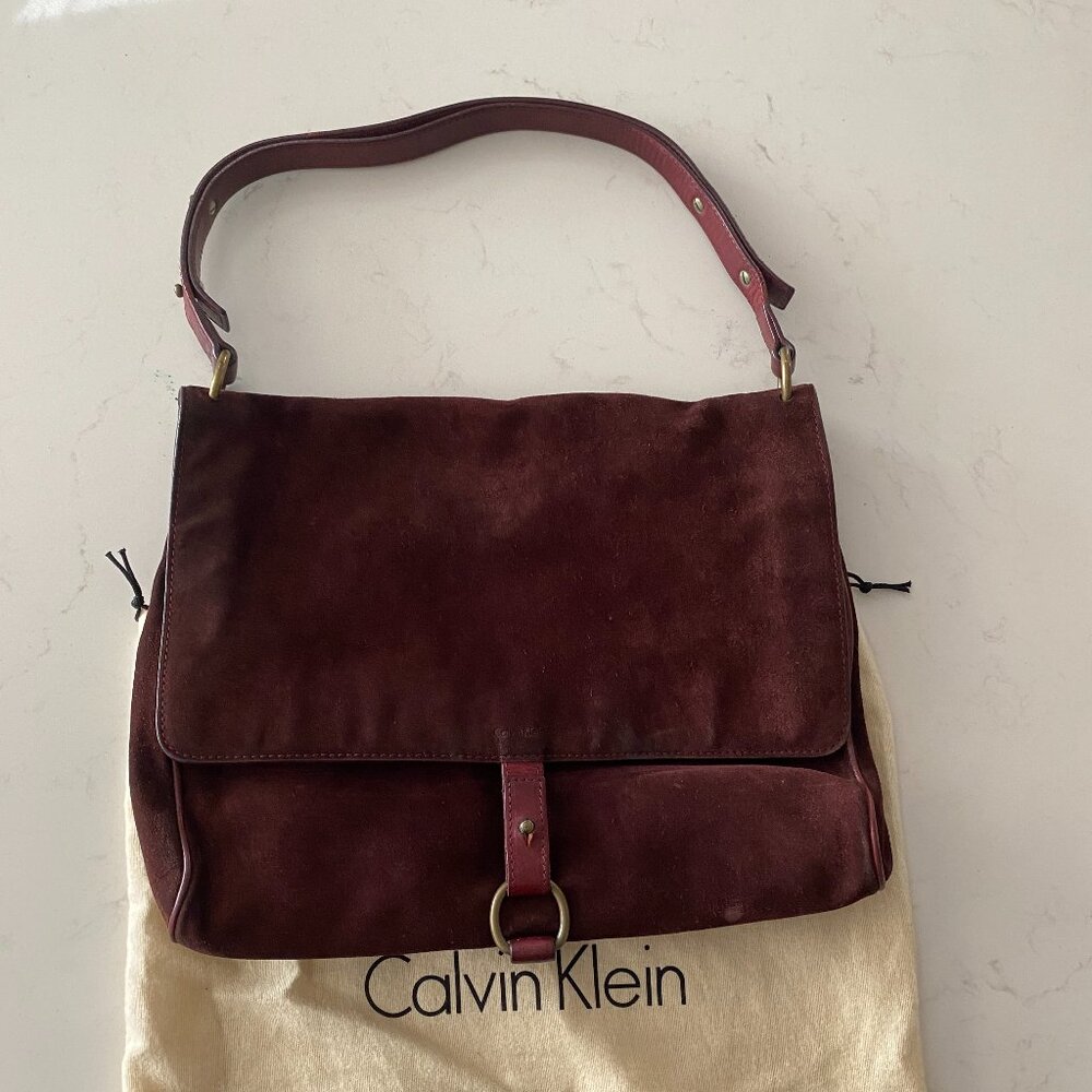 Calvin Klein Vintage Burgundy Suede Handbag